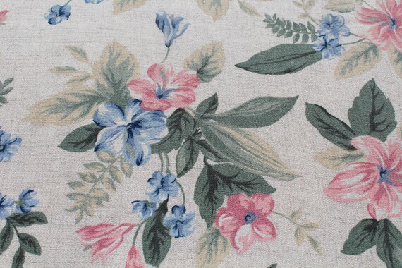 Pastel Floral Print Linen Cotton Fabric by the Yard Pink Blue - Etsy