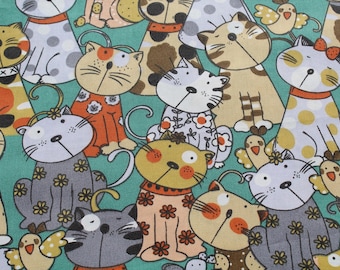 Funky Cat Cotton Fabric by the Yard - 64" wide