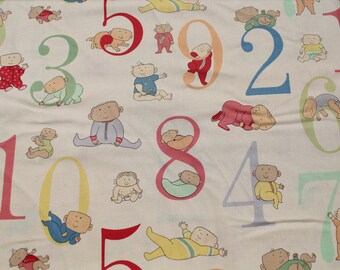 Baby Nursery Cotton Fabric by the yard, Number Room Decor Material, Sewing Quilting