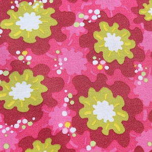 Abstract Lime Green On Hot Pink Floral Print Cotton Fabric by the Half Yard