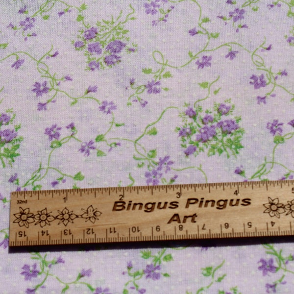 Dotted Swiss Small Floral Print Cotton Fabric by the Half Yard in Pale & Lavender Purple PInk Flocked Old Fashioned Doll Dress