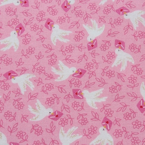 Pink Dove Fabric: Love Letter Bird Print Cotton by Moda