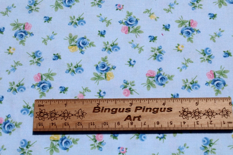 Cottage Charm Baby Blue & Pink Rose Cotton Fabric by the Yard, Timeless ...