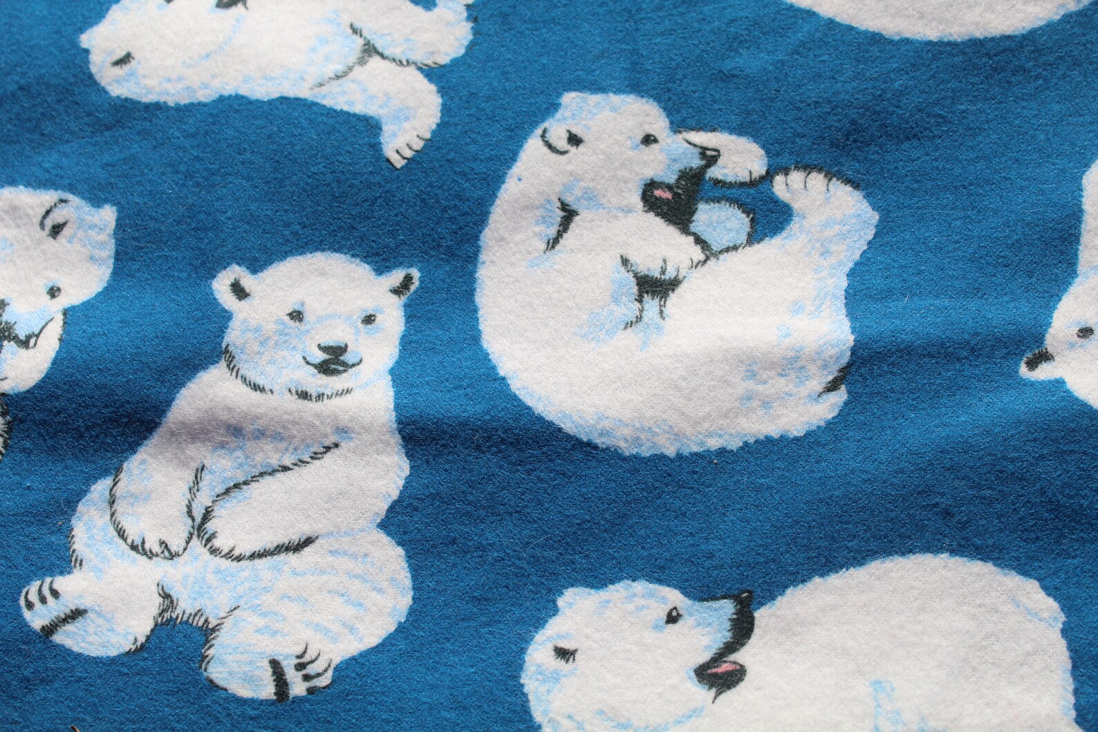 White Polar Bear Cotton Flannel Fabric on Blue Arctic Kids Etsy