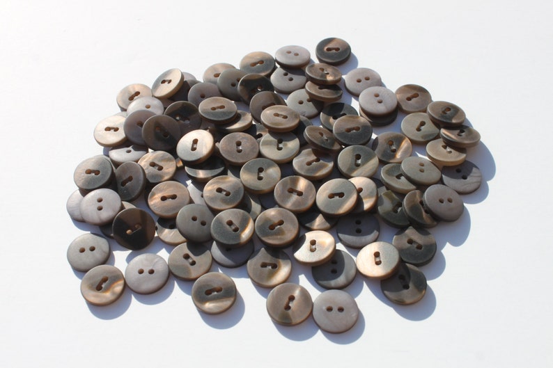 Brown Shimmery Small Buttons, Plastic Round NOS 5/8 inch, Lot of 50 Craft Sewing image 2