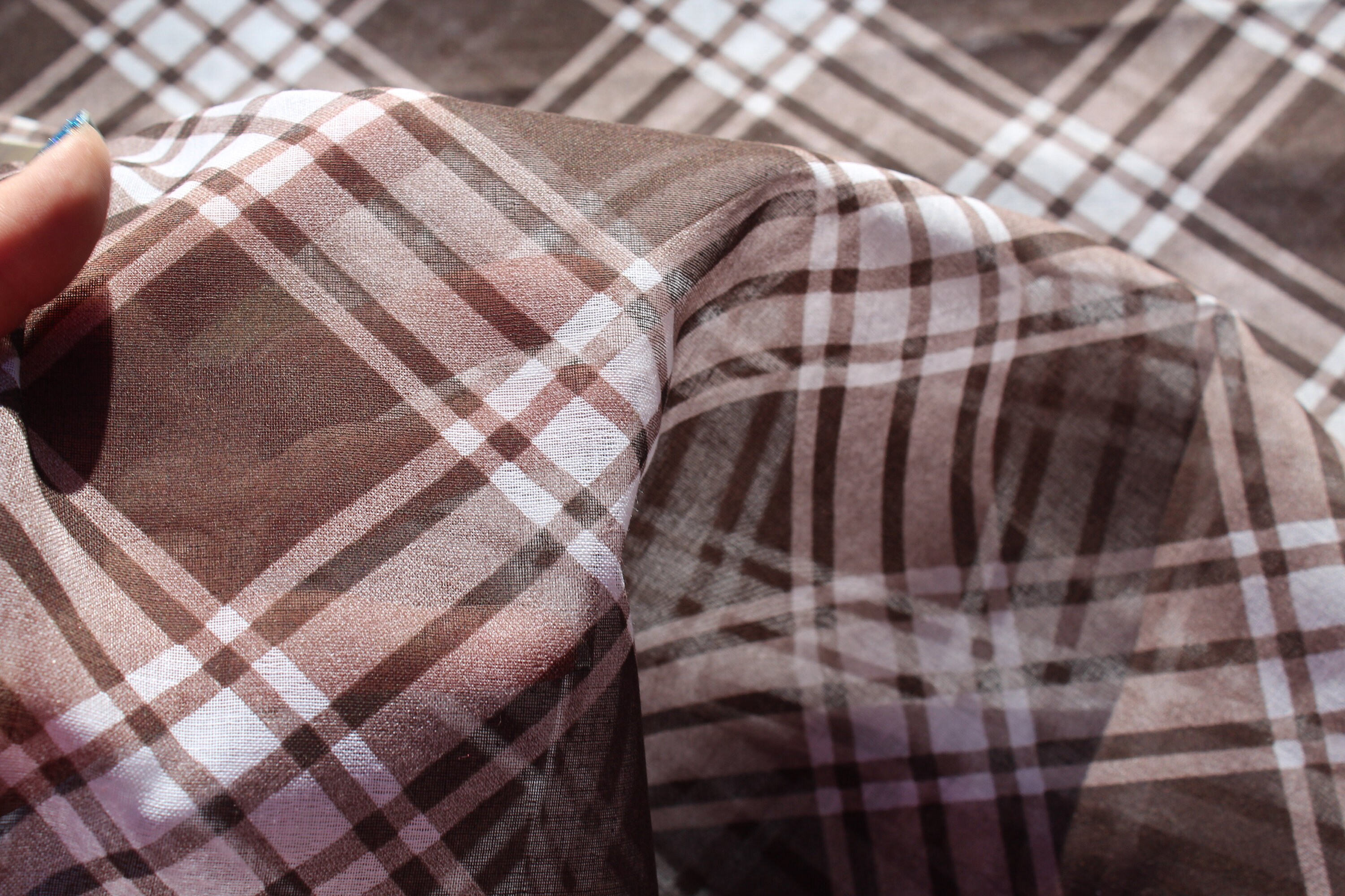 Semi Sheer Cotton Gauze Fabric by the Yard Brown White Plaid Etsy