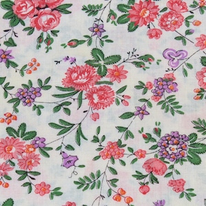 Cotton Fabric by the Yard, Small Floral Print in Calico and Green Colors