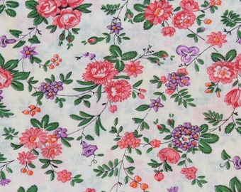 Cotton Fabric by the Yard, Small Floral Print in Calico and Green Colors