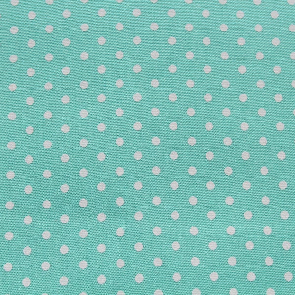 Aqua Mint Green Polka Dot 100% Cotton Fabric in by the Yard, Lightweight Soft for Dress, Blouse