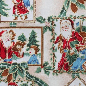 Old Fashioned Santa Claus Cotton Fabric by the Yard, Victorian Christmas, Patchwork,for  Holiday Quilting Stocking. BTY Yardage