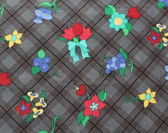 Blueberry, Grape & Floral Print Cotton Fabric - Fat Quarter, Small Piece FQ