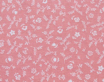 Vintage Small Floral Print Dusty Rose Pink Cotton Fabric by the Half yard