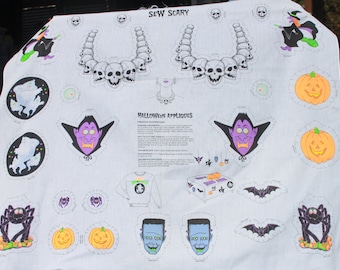 DIY Hallowen Cut and Sew Applique Craft Fabric, Scary Frankenstein Pumpkin Spider Fabric