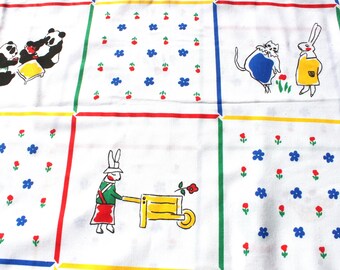 Vintage Faux Quilt Cotton Fabric: Funky Animal Patchwork, 44&quot; Wide