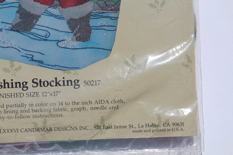 12x17 DIY Santa Claus Fishing Christmas Stocking Kit Counted Cross Stitch Embroidery Candamar