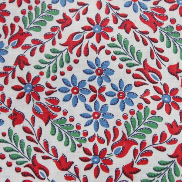 Reserved for frumafar Vintage Scandinavian Swedish Fabric Red Blue Green Tulips Flowers Feedsack Style 1 yd x 36"W