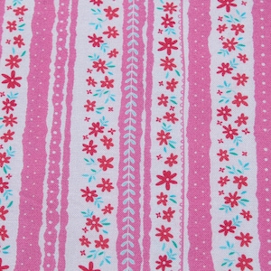 Hot Pink Small Floral Striped Border Print 100% Cotton Fabric by the Yard for Quilting, Sewing Summer Girl Dress image 1