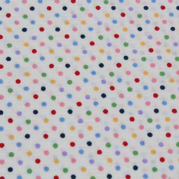 Tiny Polka Dot 100% Cotton Fabric in Multicolor on White by the Yard