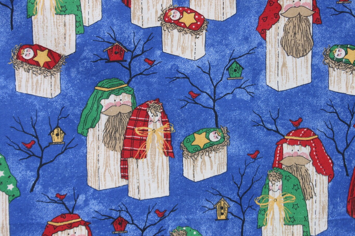 Christmas Nativity Cotton Fabric by the Yard Blue Red Funky Etsy