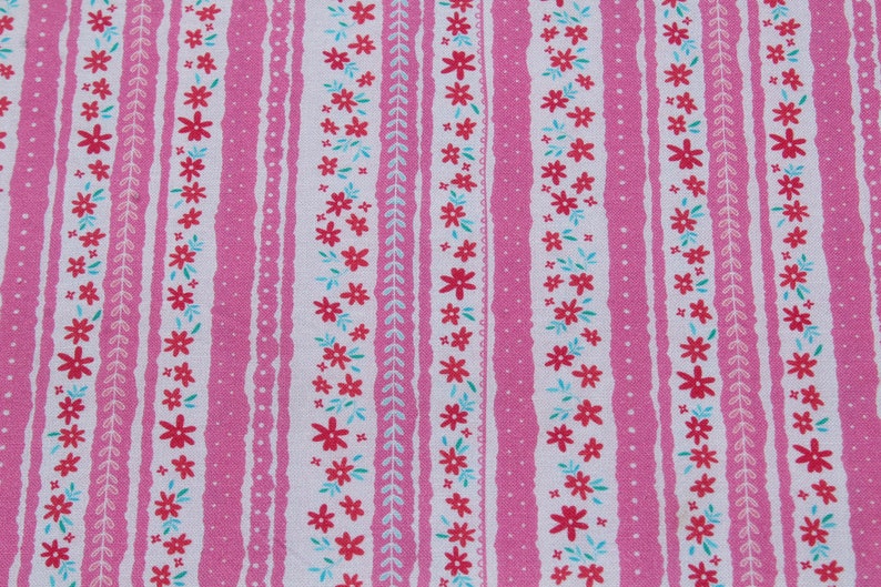 Hot Pink Small Floral Striped Border Print 100% Cotton Fabric by the Yard for Quilting, Sewing Summer Girl Dress image 6