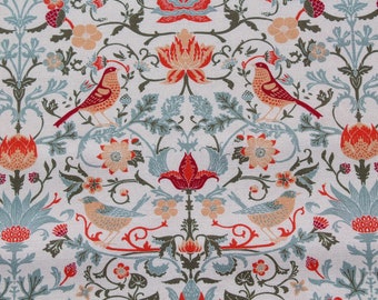 Coral & Sage Green Bird Country Print 100% Cotton Fabric by the Yard for Quilting, Sewing
