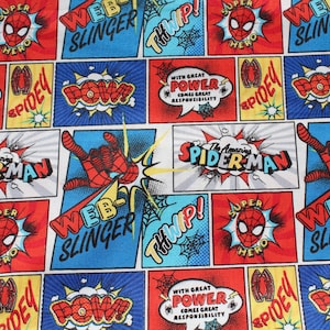 Spiderman Cartoon Cotton Fabric by the Yard for Kids Sewing, Primary Color