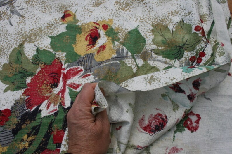 Vintage Barkcloth Fabric by the Yard Red Green Blue Gold Rose Etsy