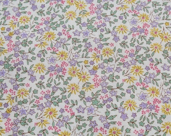 Butter Yellow & Lavender Floral Print 100% Cotton Fabric BTY Judie Rothermel - Aunt Grace Calicos