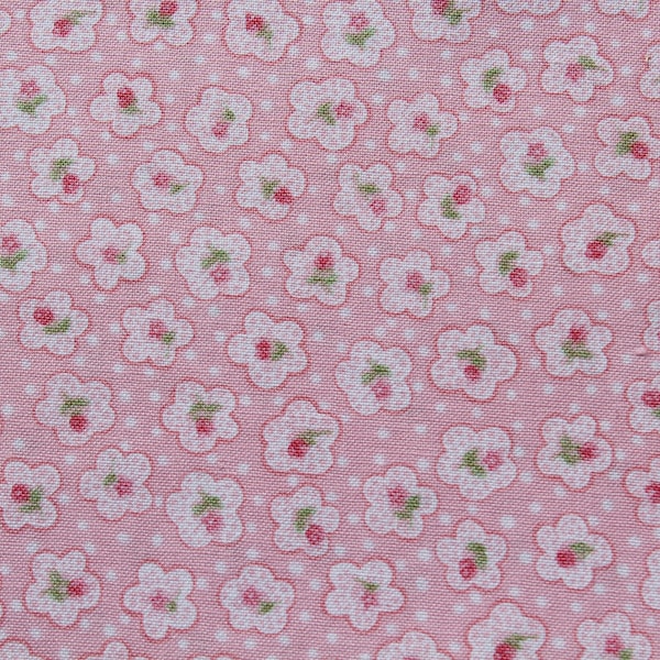 Pink Small Floral Print, Sweet Baby Rose 100% Cotton Fabric by the yard by Dover Hills, Pastel Shabby Chic Girl Dress