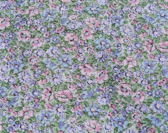 Vintage Abstract Watercolor Pastel Pink Blue Floral Print Cotton Fabric, Garden Summer Doll or Girl Dress