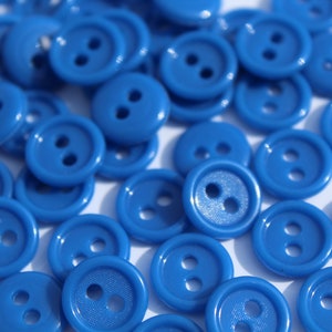 Vintage Royal Blue Plastic Buttons, 3/8&quot;, Doll Crafting, Lot of 50