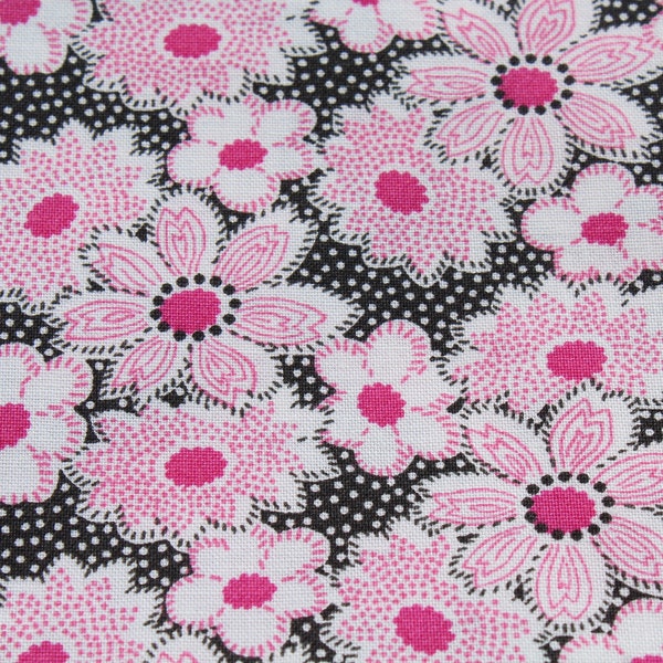 Hot Pink, Black & White Floral Print 100% Quilters Cotton Fabric by the Yard, Nana Mae 7 by Henry Glass