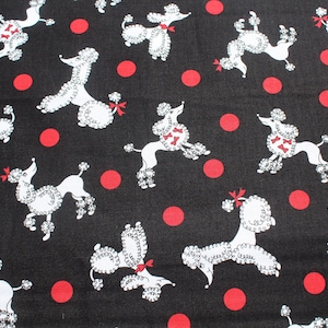White Flench Poodle on Black 100% Cotton Fabric by the Yard - Michael Miller Bon Vivant CX9283