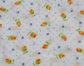 Dotted Swiss Cotton Fabric Small Rose Floral Print Flocked Old Fashioned Doll Dress Sewing Material