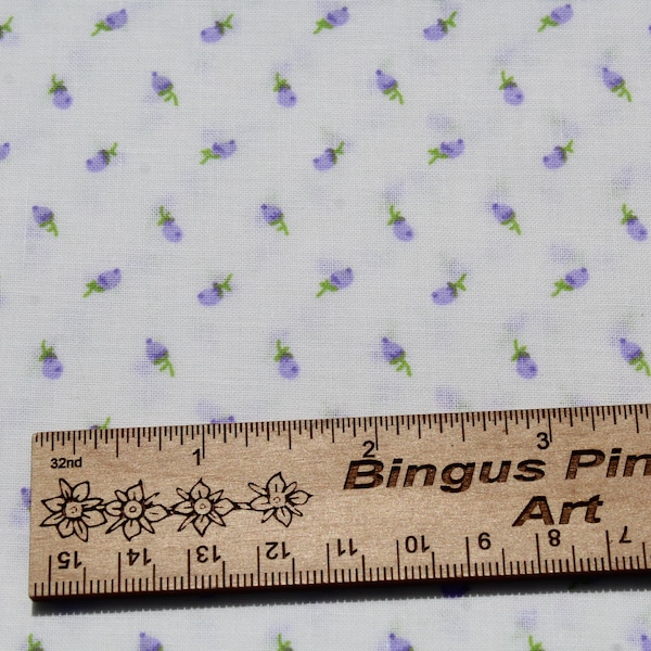 Tiny Lavender Purple Rose Bud Cotton Fabric by the Yard, Old Fashioned Vintage Style Floral Print for Doll or Girl Dress
