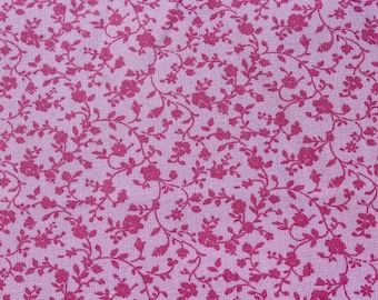 Hot & Baby Pink Petite Scale Floral Vine Print Cotton Fabric by the Yard, Quilters Calico