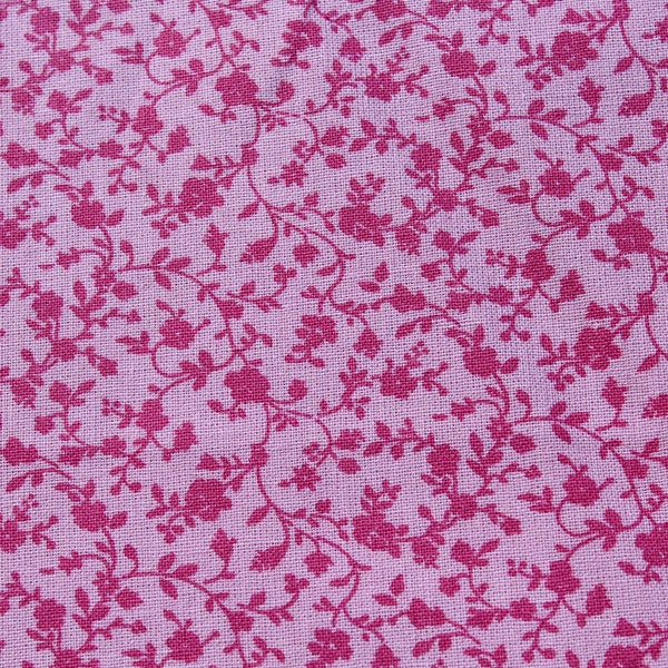 Hot & Baby Pink Petite Scale Floral Vine Print 100% Cotton Quilt Fabric by the Yard, Quilters Calico for Doll House Dress Quilting Sewing