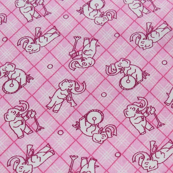 Nana Mae Small Elephant Print on Baby Pink 100% Premium Cotton Fabric by the Yard, 1930s style reproduction