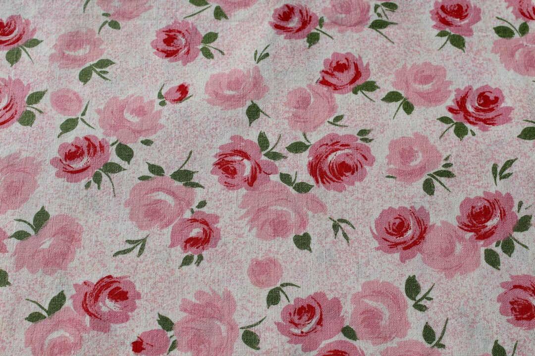 Shabby Chic Pink Rose Lightweight Cotton Fabric Remnant - Etsy