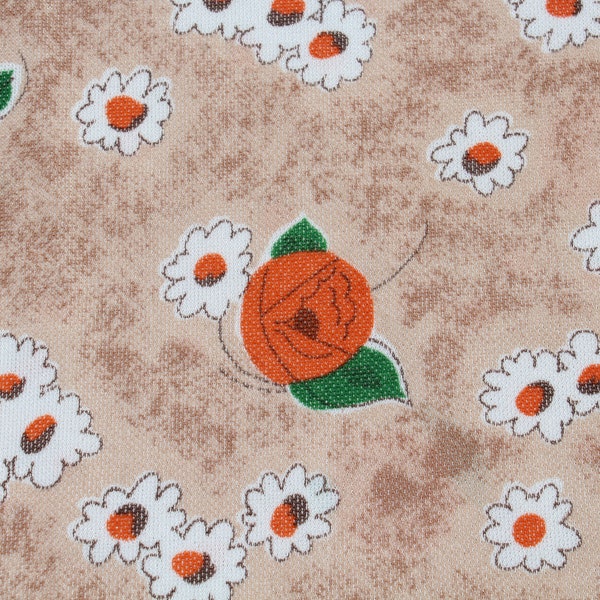 Mod Floral Print 70s Stretchy Knit Fabric Orange Roses and White Daisy Flower Retro Polyester Material for Apparel Dress Blouse