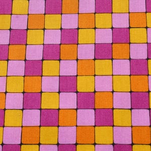 Hot Pink, Orange & Mustard Yellow Retro Check Plaid Fabric by the Half Yard