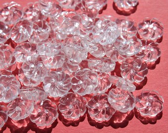 lot of Vintage Clear Plastic Flower Buttons , Small Floral Doll Dress Transparent Buttons, A lot of 5/8 inch Craft Jewelry Sewing Buttons
