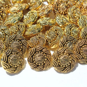 Lot of Gold Crafting Buttons, 144 Round Gold & Black Ornate Flower, 1 Gross, 5/8 inch, Bulk Shank Back Coat Jacket