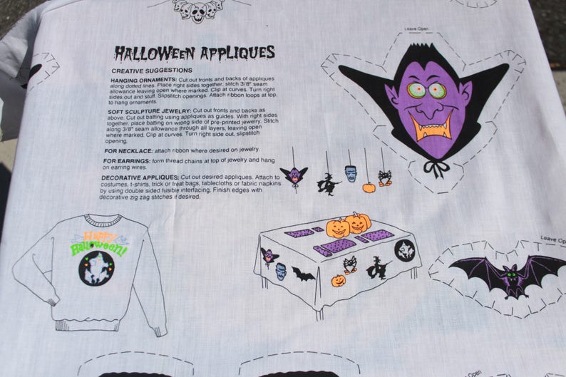 DIY Hallowen Cut and Sew Applique Craft Fabric, Scary Frankenstein Pumpkin Spider Fabric image 2
