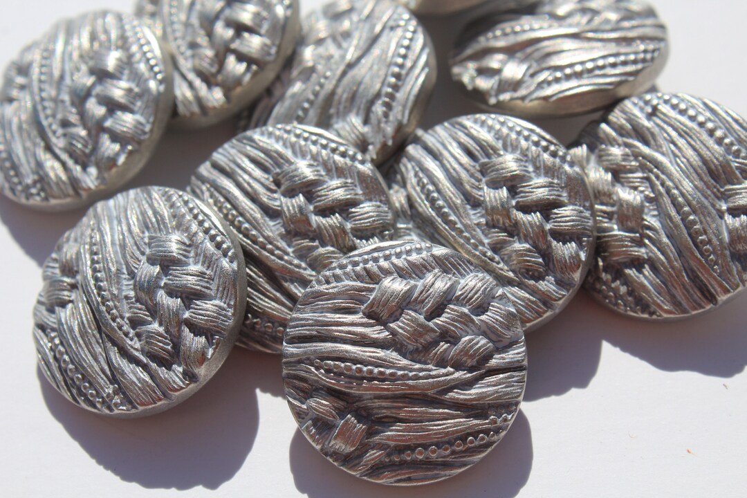 Silver Colored Textured Buttons Lot, Vintage Plastic Round, 7/8 Inch ...