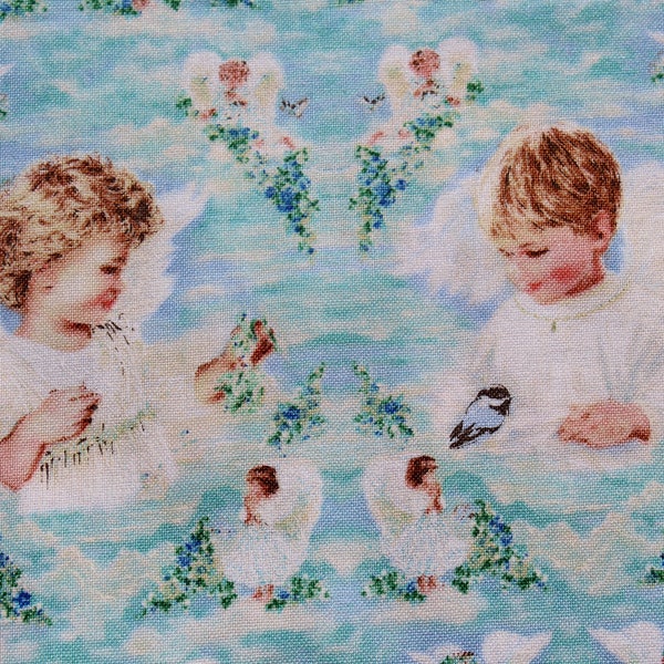 Baby Boy & Girl Angel Christmas Cotton Fabric, Sewing Quilting Holiday Material