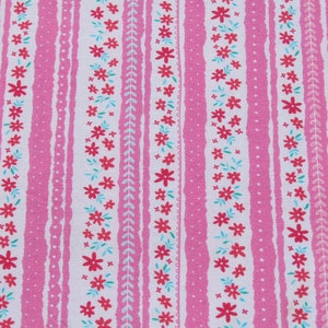 Hot Pink Small Floral Striped Border Print 100% Cotton Fabric by the Yard for Quilting, Sewing Summer Girl Dress image 7