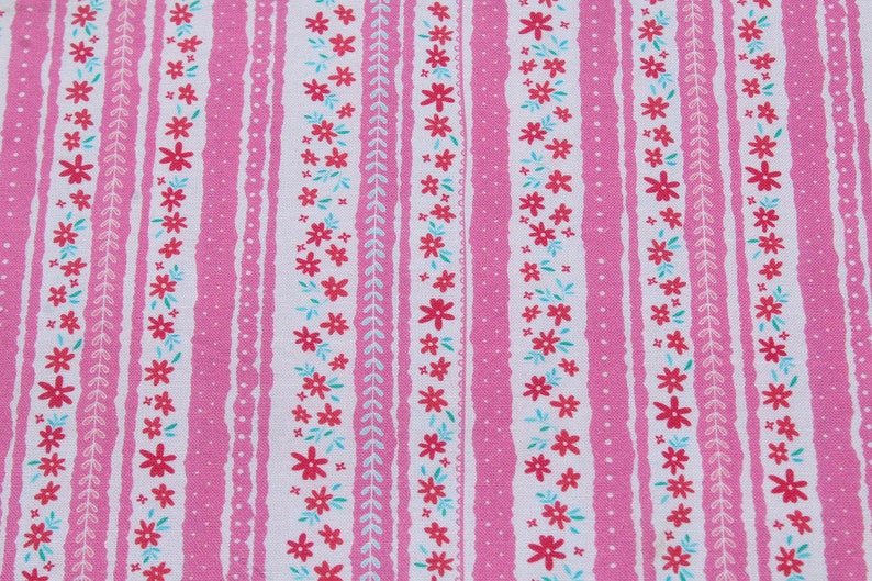 Hot Pink Small Floral Striped Border Print 100% Cotton Fabric by the Yard for Quilting, Sewing Summer Girl Dress image 7