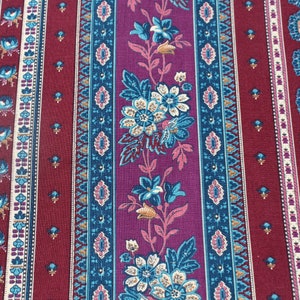 Vintage Striped Floral Paisley Print Cotton Fabric by the Half Yard in Maroon Red & Blue Color, VIP Cranston