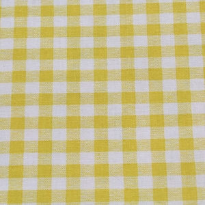 May include: Yellow and white gingham fabric with a woven texture.
